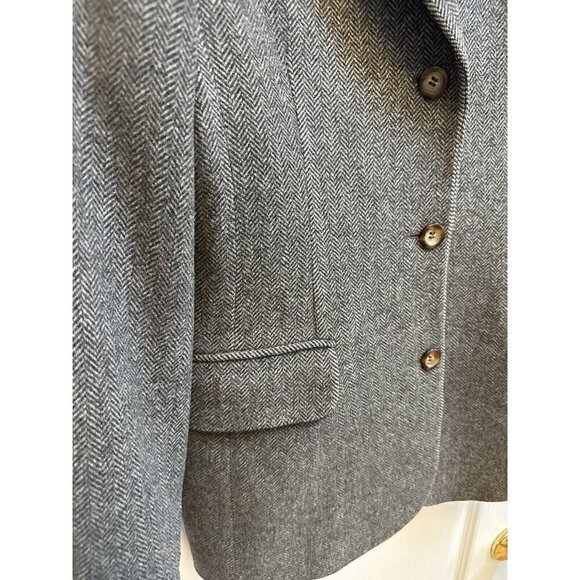 L L Bean VTG  Herringbone Wool Cashmere Blazer Jacket Classic Womens Sz 10 Gray - Picture 3 of 6